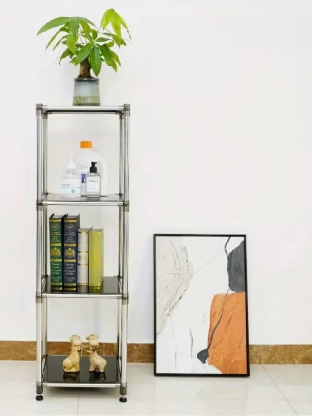 Modern Industrial Chrome Stainless Steel Storage Shelf + Optional Castor Wheels
